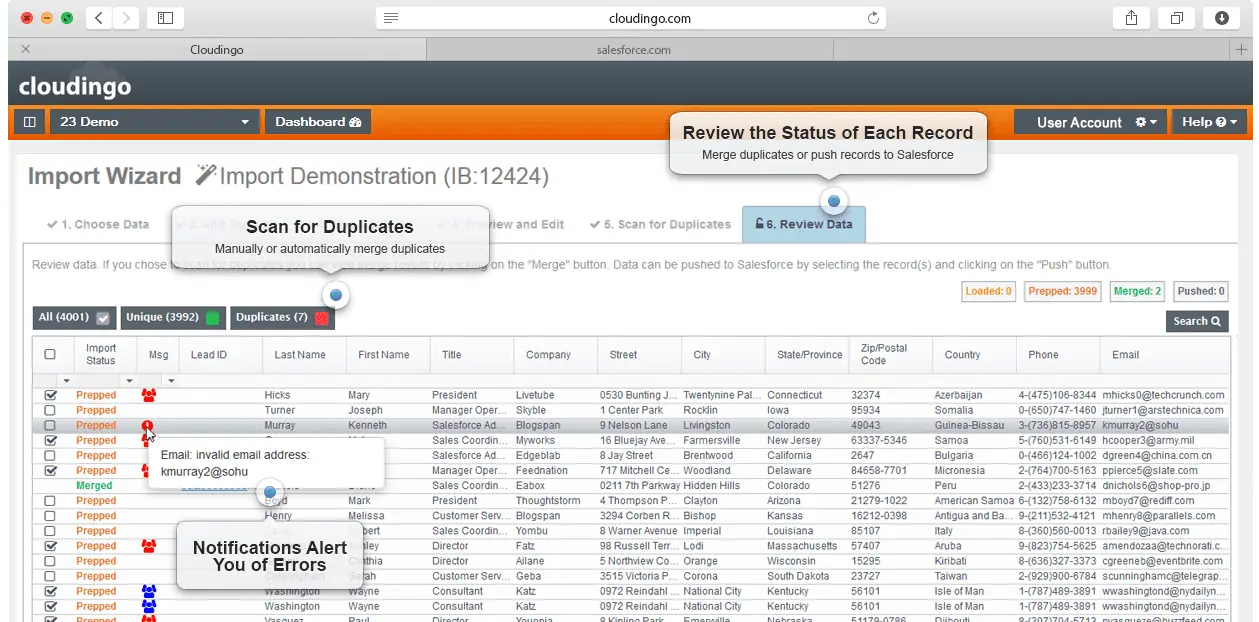 mass import and dedupe records to salesforce